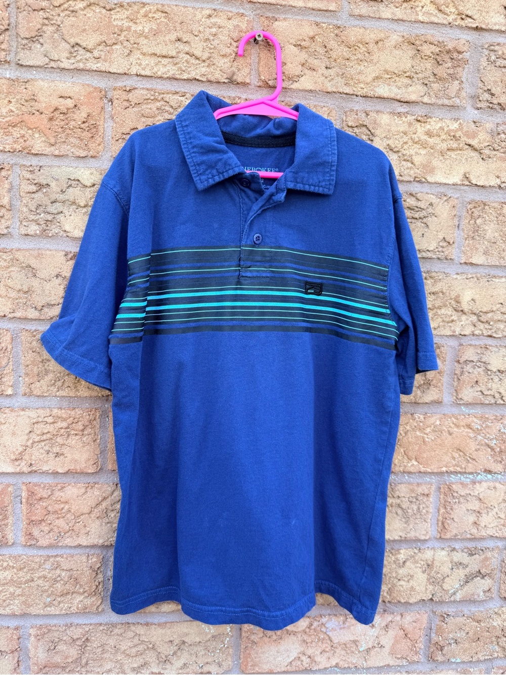 10/$25 • Cherokee Cotton  Kids Blue Short-Sleeve Polo with Stripe Detail